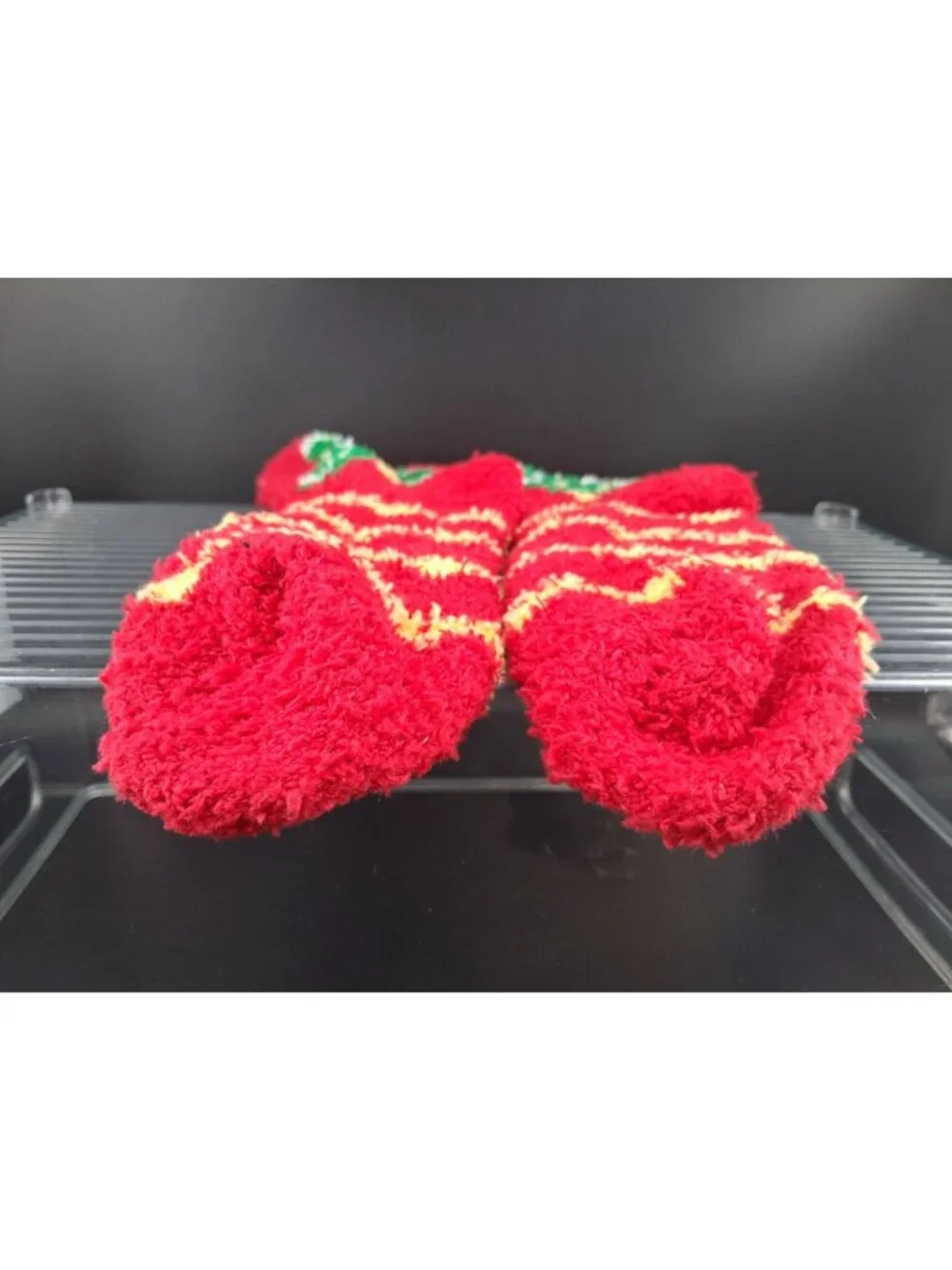 Red Holiday Fuzzy Socks With Christmas Tree Design